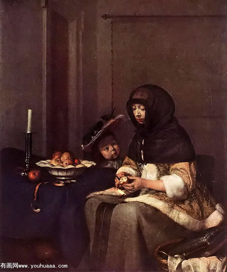 woman peeling apple