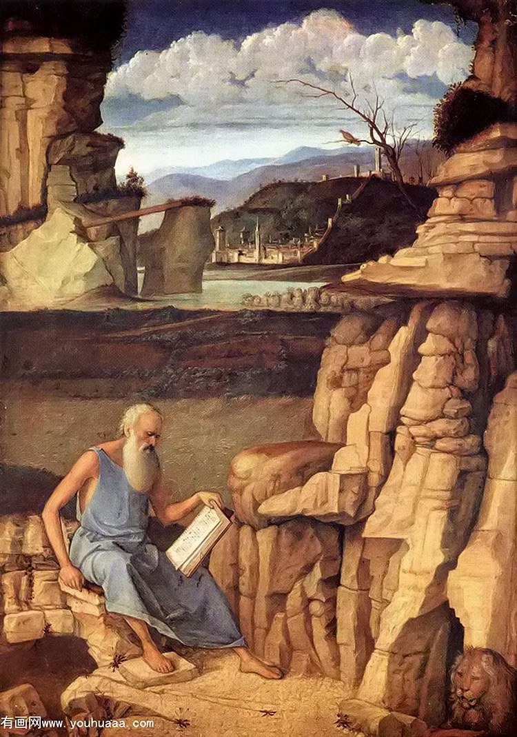 st. jerome reading in the countryside