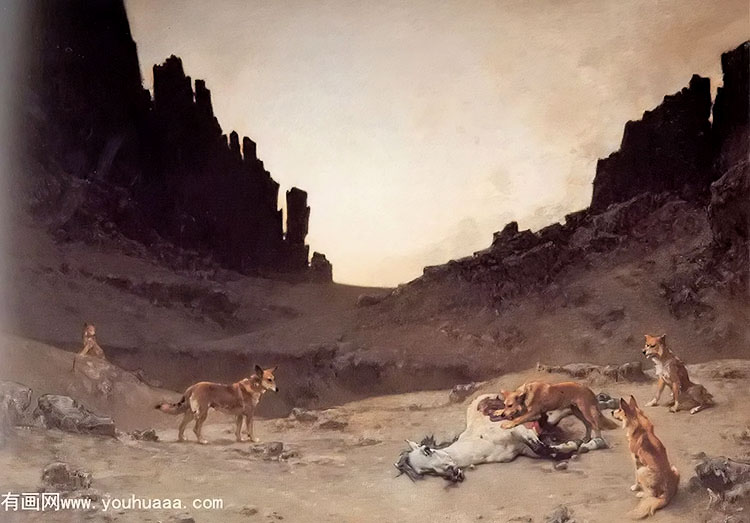 dogs of the douar devouring a dead hourse in the gorges of el kantar