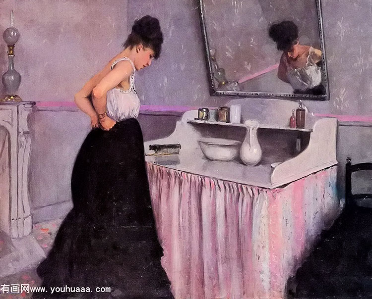 woman at a dressing table