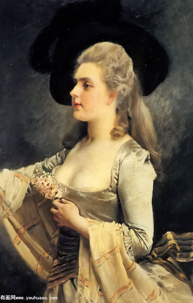 young lady with a black hat