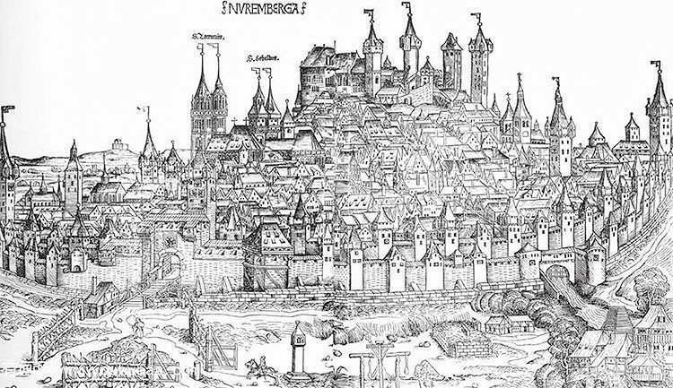 nuremberg chronicle, page 100 view of the city of nuremberg