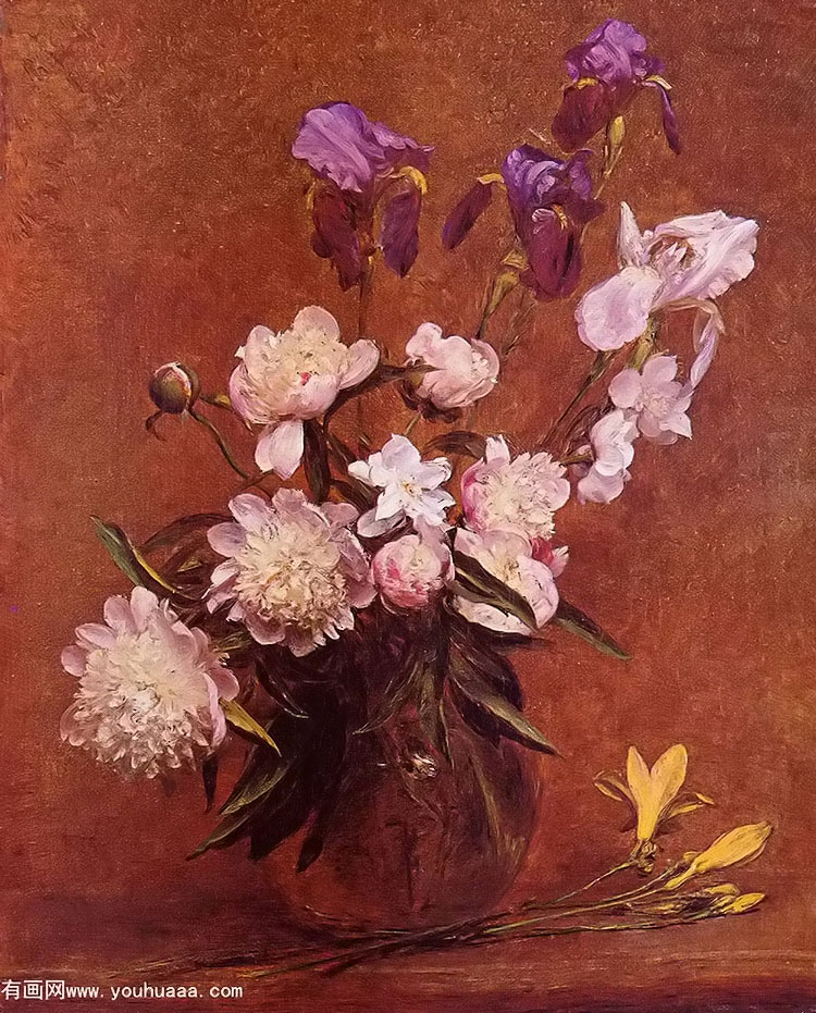 bouquet of peonies and iris