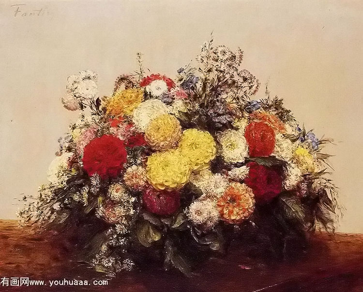 large vase of dahlias and assorted flowers