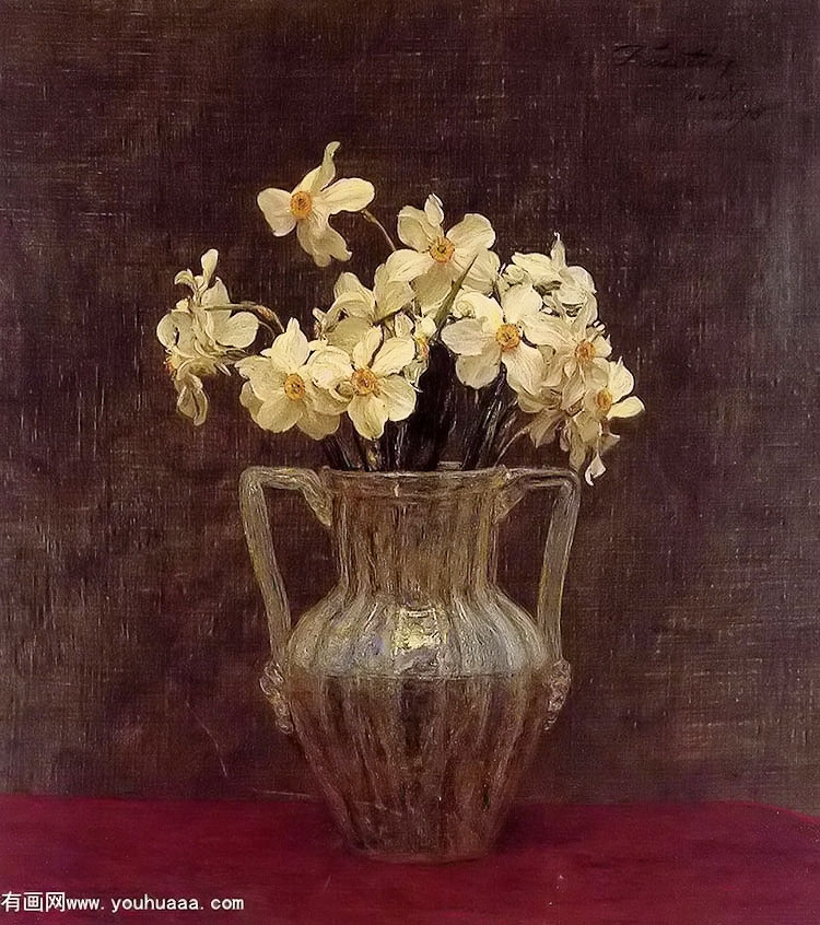 narcisses in an opaline glass vase