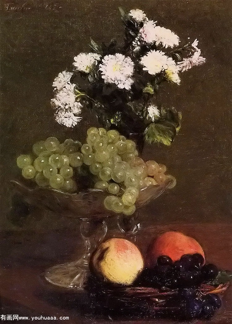 :ջ - still life chrysanthemums and grapes