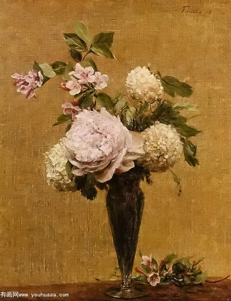 vase of peonies and snowballs