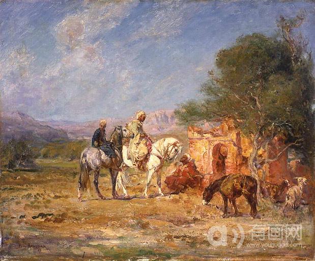 Arab horsemen near the mausoleum