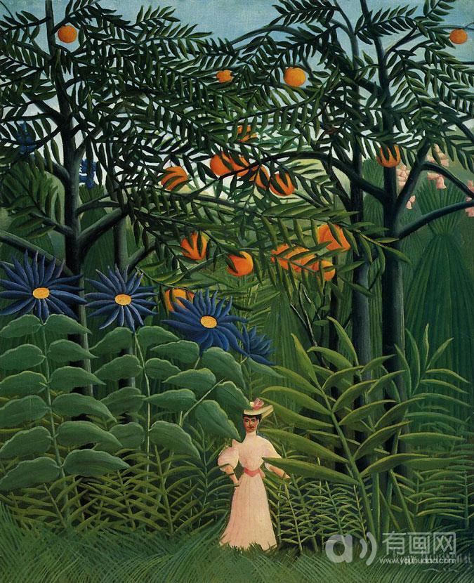 Woman Walking in an Exotic Forest