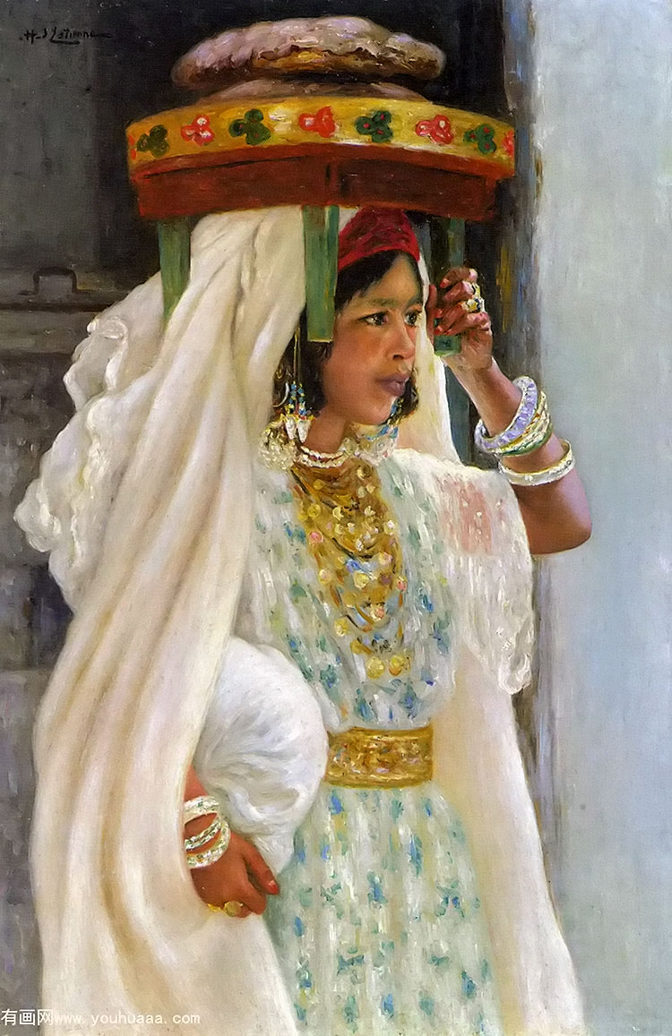 an arab girl carrying bread