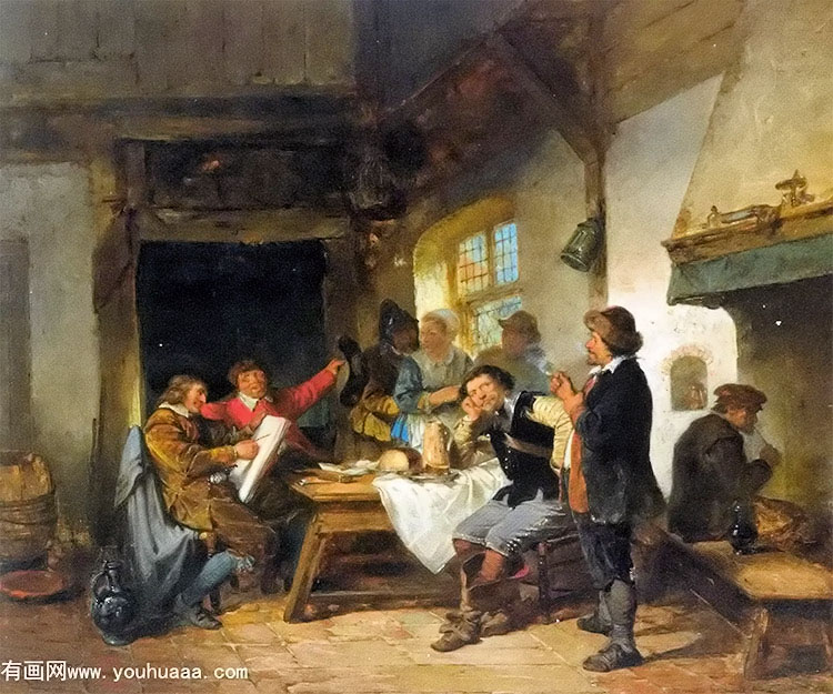 a merry company in an interior