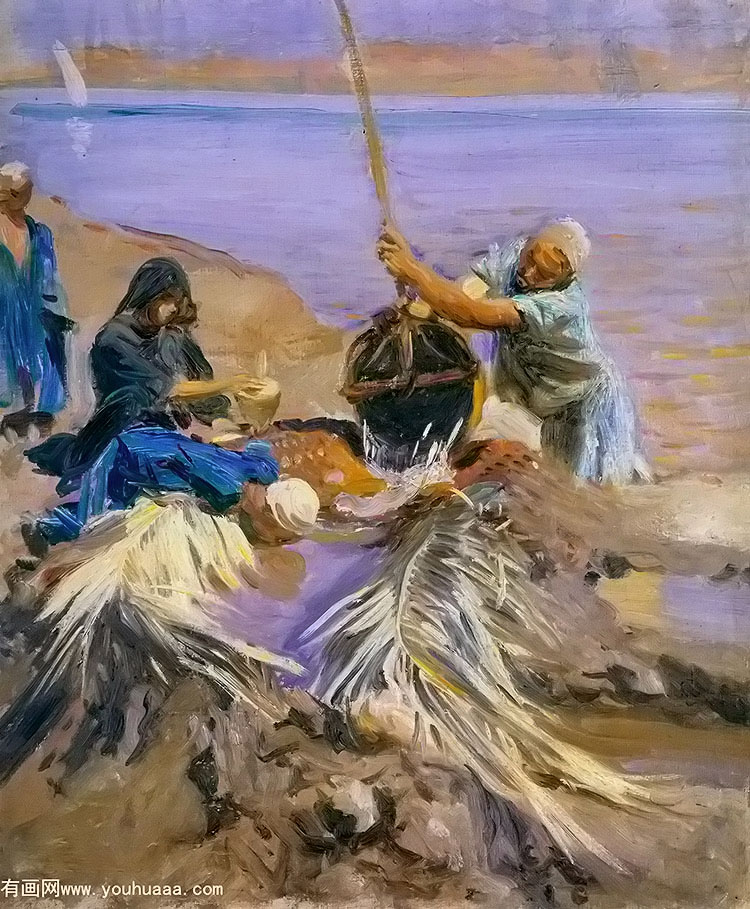 egyptians raising water from the nile(alternative title egyptian pool)