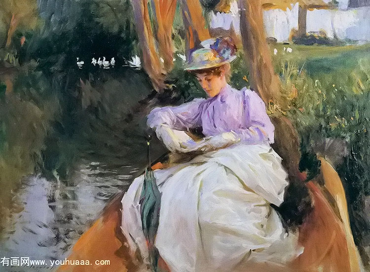 femme en barque(alternative titles lady boat lady in a boat by the river)