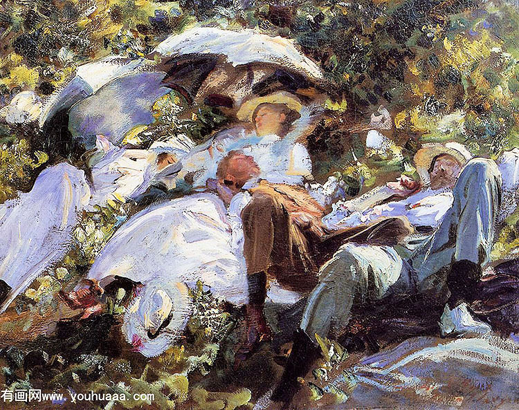 group with parasols