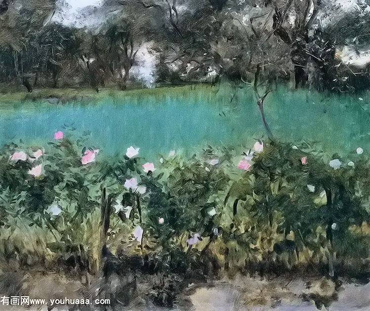 landscape with roses