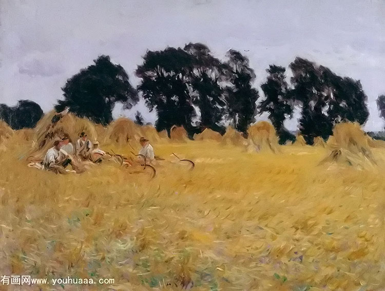 reapers resting in a wheat field(alterative title the threshers)