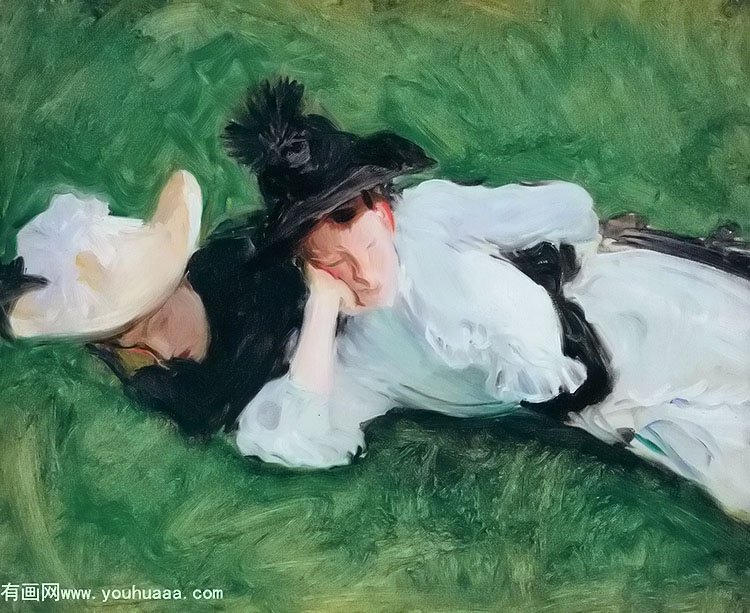 two girls on a lawn(alternative title sketch of two girls lying on the grass)