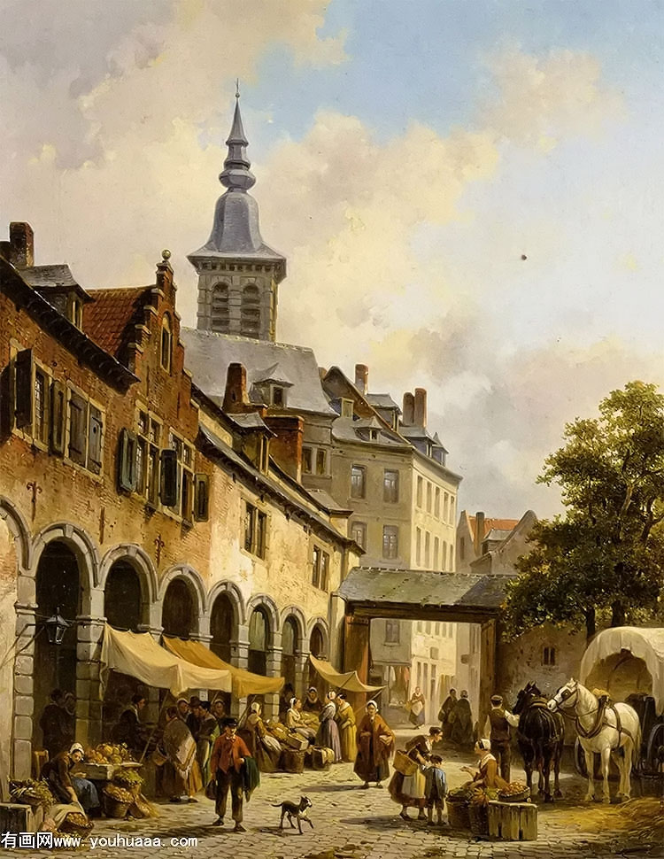 a busy market on a town square