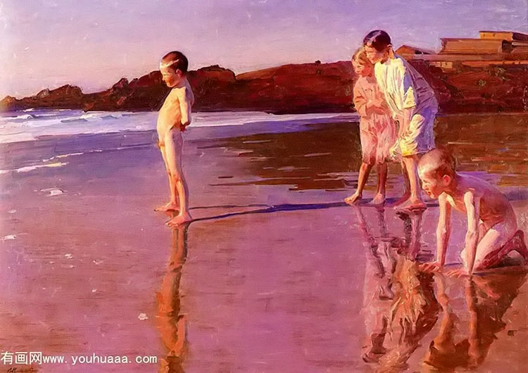 children on the beach at sunset, valencia