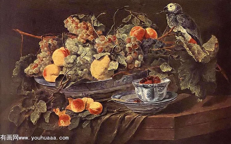 :ˮ - still life with fruits and parrot