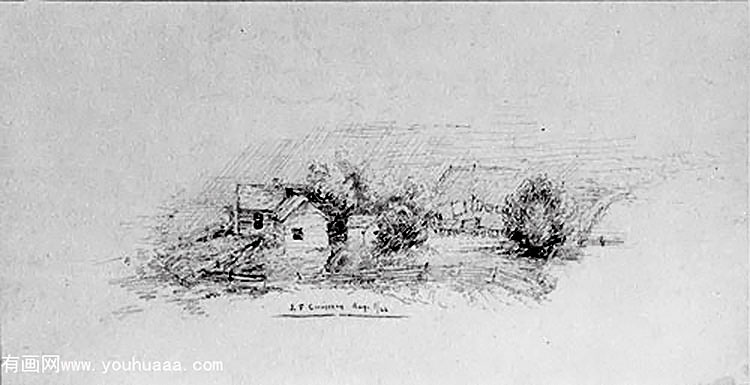 country scene with cottages (from cropsey album)