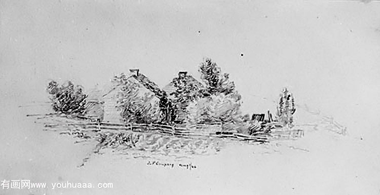 farm scene with cottages (from cropsey album)