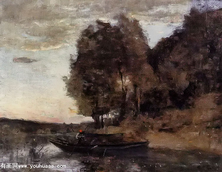 򲴴ֱ - fisherman boating along a wooded landscape