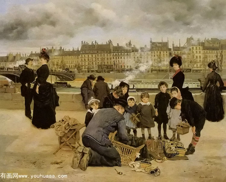 children with a toy seller on the quai du louvre