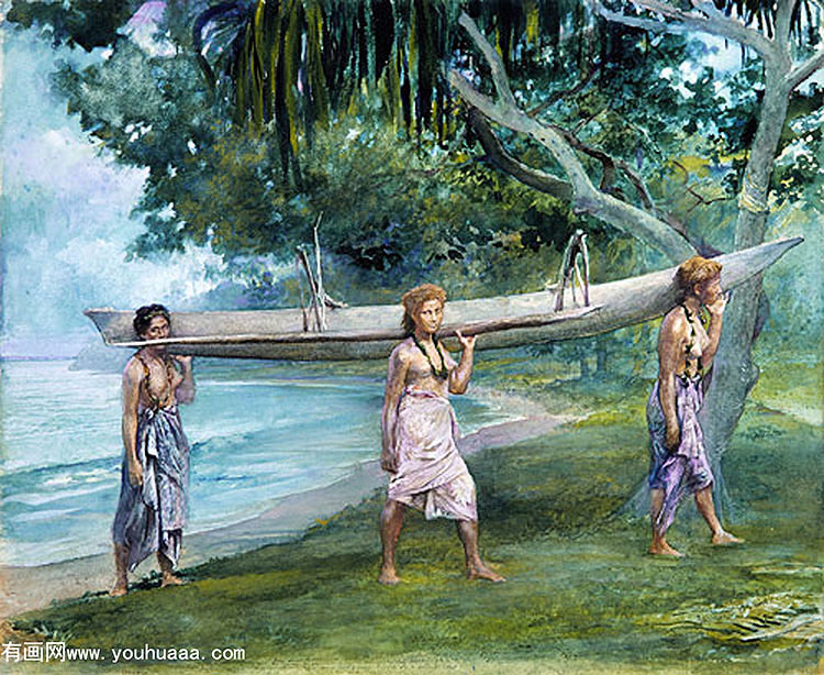 girls carrying a canoe, vaiala in samoa