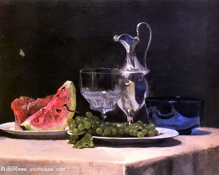 ϰ:ˮ - still life study of silver, glass and fruit