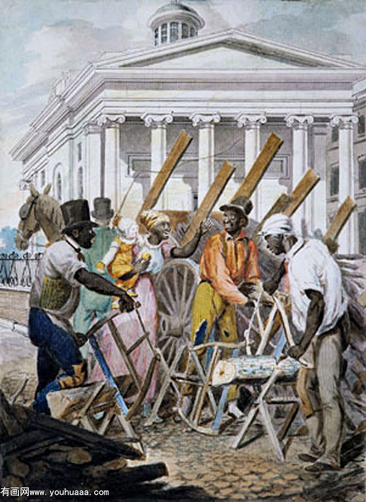 black sawyers working in front of the bank of pennsylvania, philadelphia