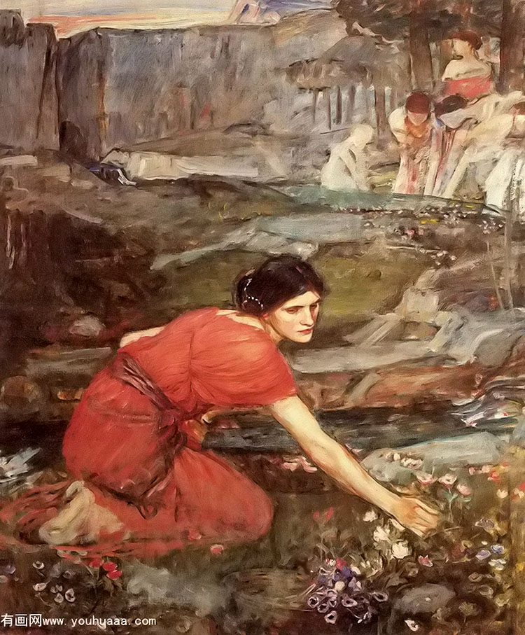 maidens picking flowers by a stream [study]