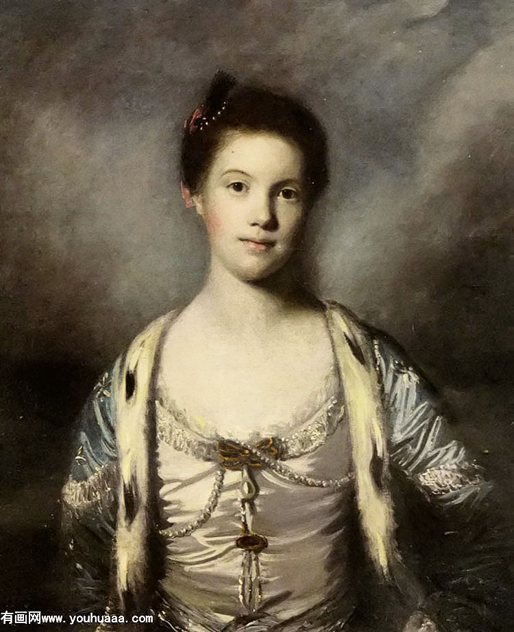 ءĪ˹ɫ˿ȹ - portrait of bridget moris in a white silk dress and blue robe with ermine trint