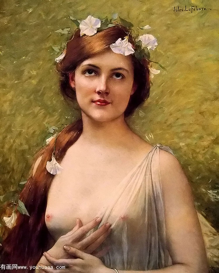 young woman with morning glories in her hair