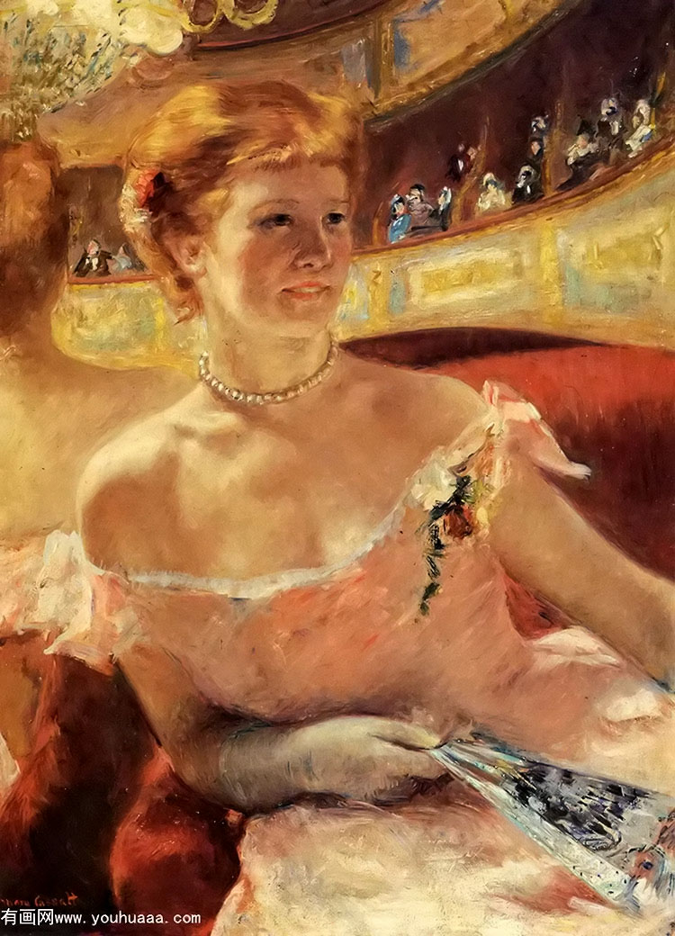 woman with a pearl necklace in a loge