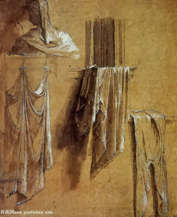 studies of drapery with bust of a woman