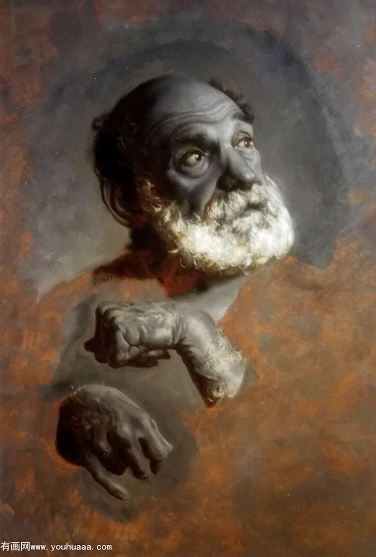 grisaille study of bearded man for agape