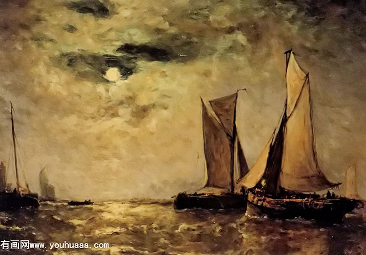 shipping off the coast in the moonlight