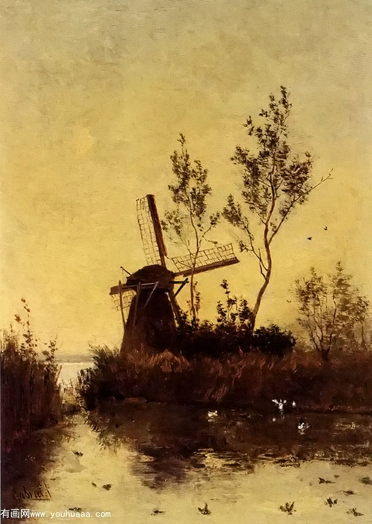 a windmill at dusk