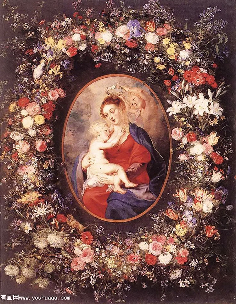 ʥĸ - the virgin and child in a garland of flower