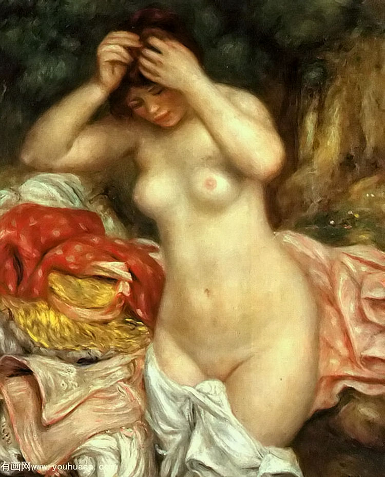 bather arranging her hair