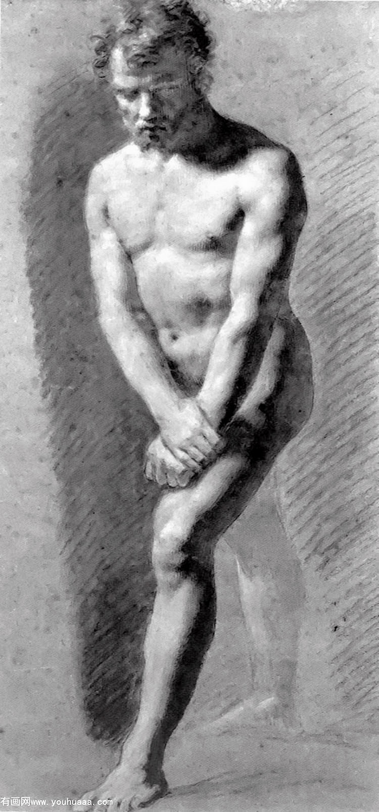 male nude grasping his wrists