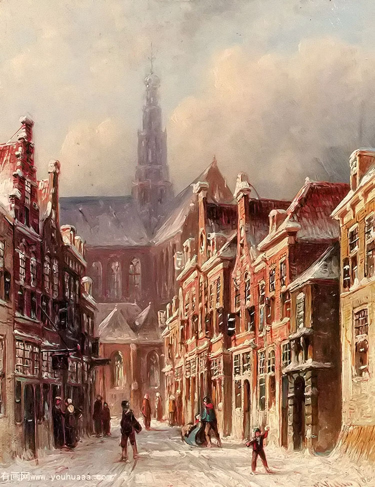 a snowy street with the st. bavo beyond, haarlem