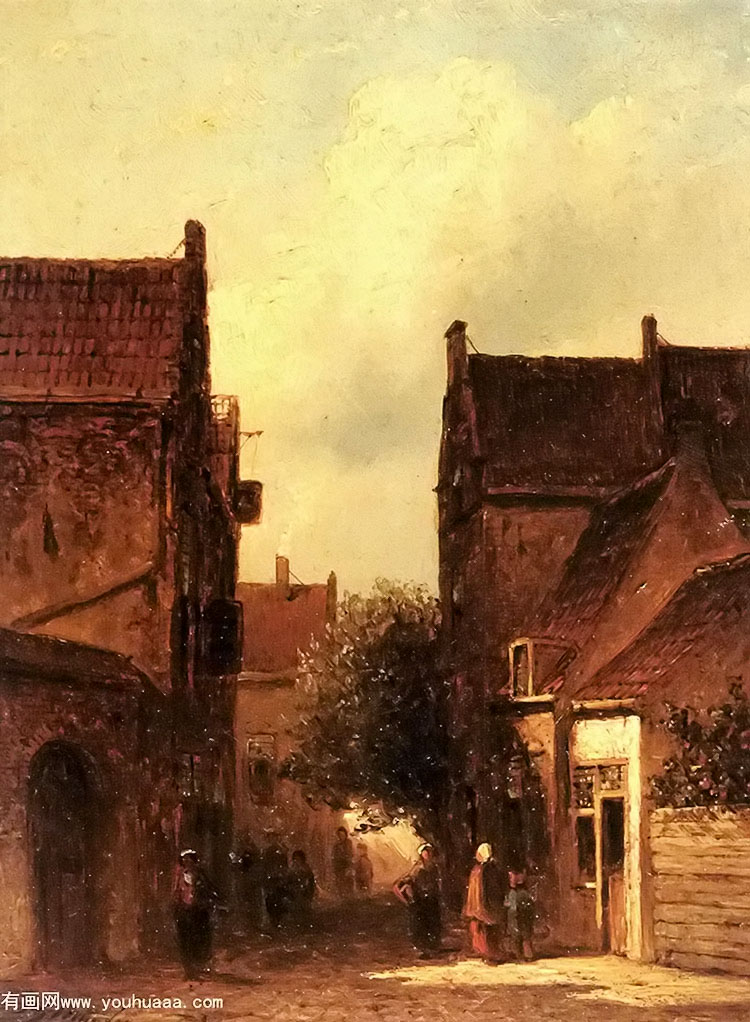 street scene with figures, possibly rotterdam