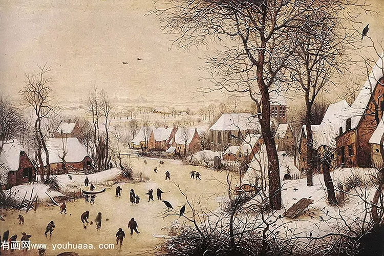 лѩߺͲķ羰 - winter landscape with skaters and bird trap