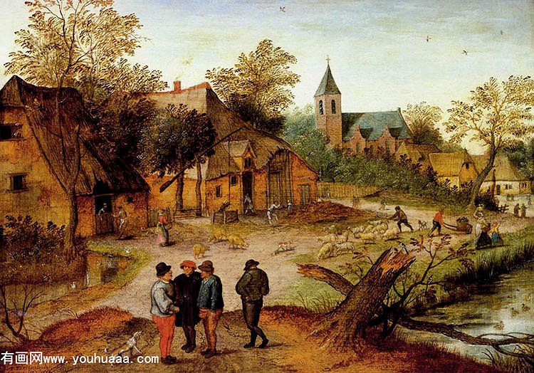 a village landscape with farmer spieter