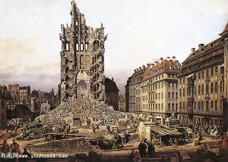 the ruins of the old kreuzkirche in dresden