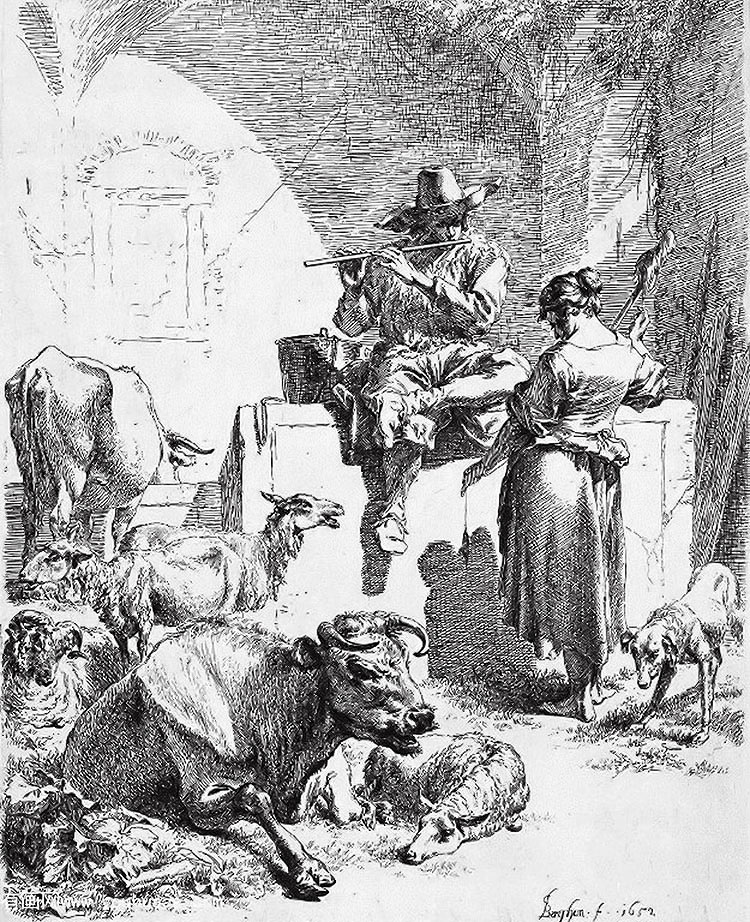 shepherd at the well with the spinning girl