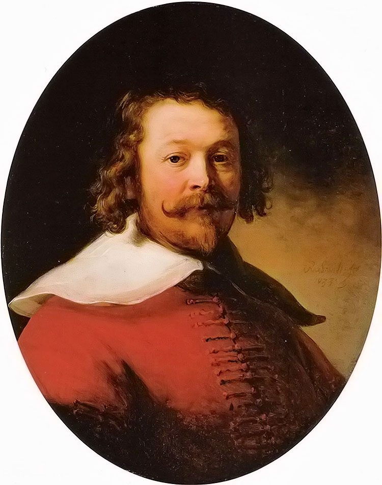 Ф - portrait of a bearded man, bust length, in a red doublet