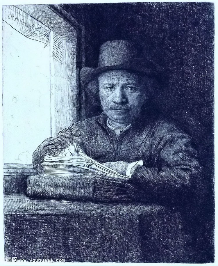 rembrandt drawing at a window